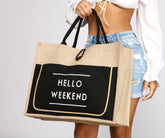 Sac fourre-tout en paille Hello Weekend